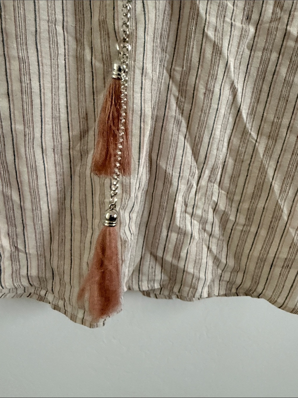 Ellison Neutral Striped Tie-Neck Blouse Sz S - Picture 5 of 5